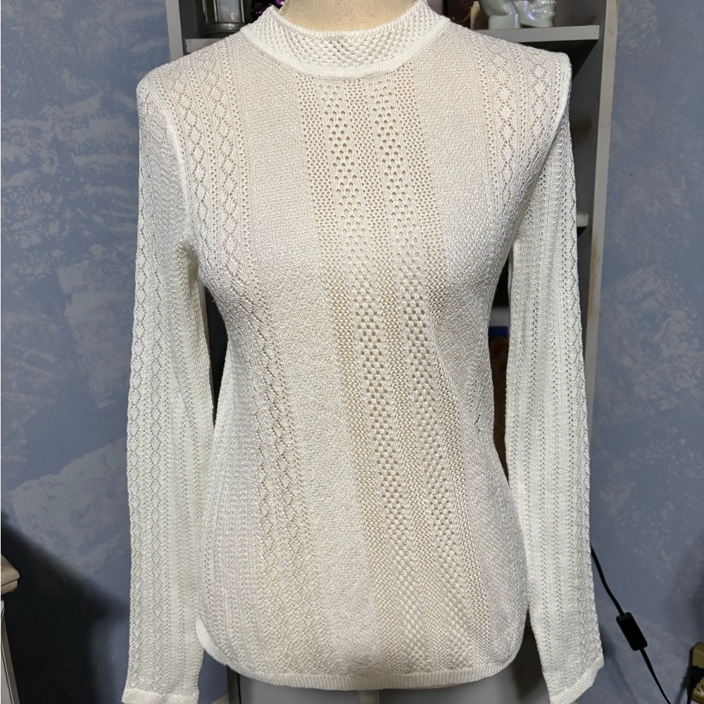 🛍Twik white Women's knit  Sweater small #cottage core #electric grandma #knit - Picture 2 of 10